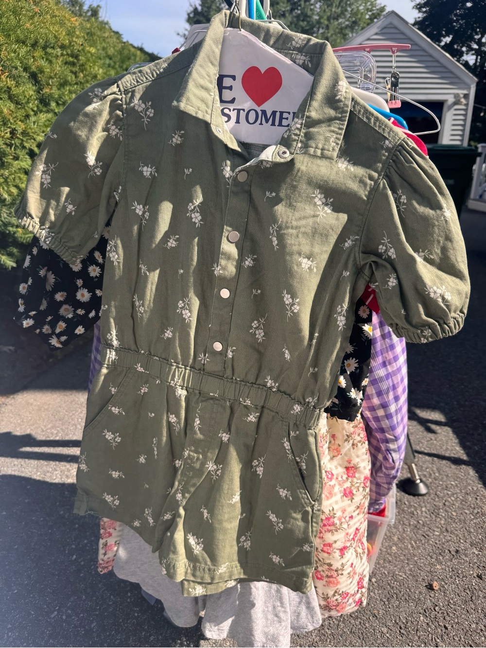 Old Navy Olive Green Floral Button-Front Romper Shorts